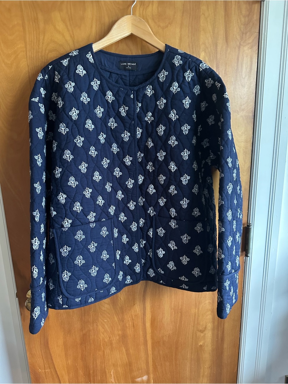 Lane Bryant Navy Quilted Floral-Print Jacket